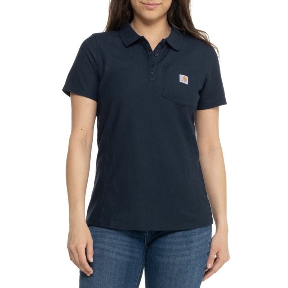 Carhartt Women's Pocket Polo Large Relaxed Fit Midweight Short Sleeve Navy NWT